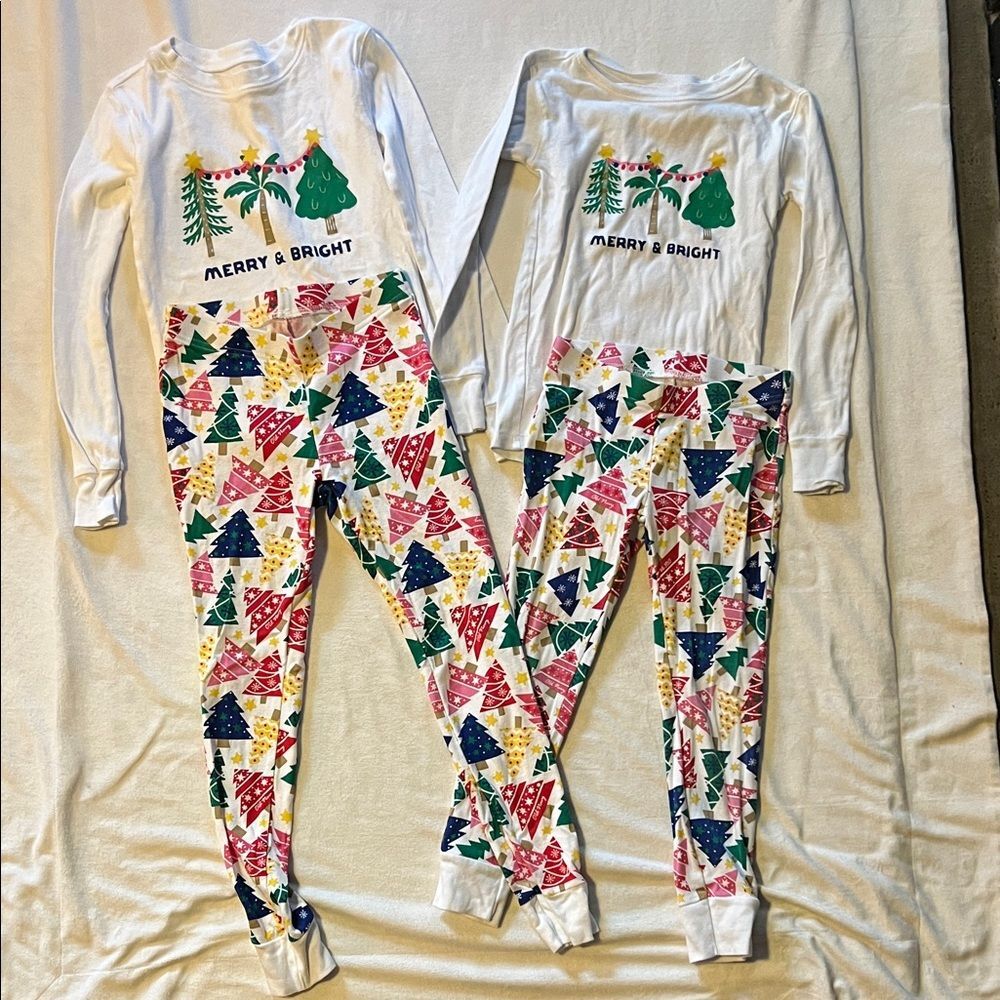 Old Navy Kids Pajama Set - White with Colorful Tree Patterns